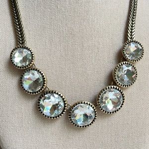 LOFT signed necklace in brass tone with sparkly clear faceted round rhinestones
